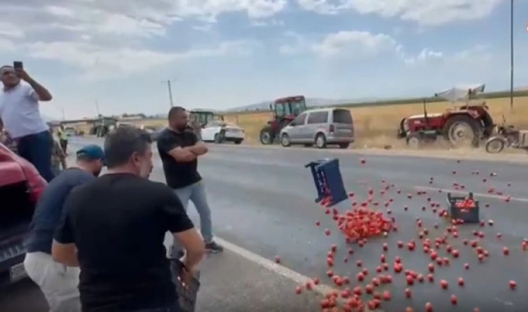 Çiftçiler bu sefer de Kahramanmaraş'ta eylemde: Ellerinde kalan domatesleri yola döktü